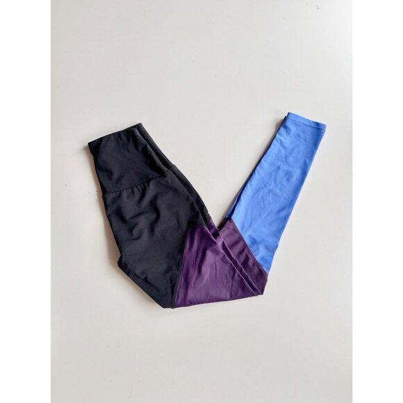 ONZIE High Rise Track Black Purple Blue Colorblock Ankle Leggings, Size S/M - Picture 5 of 15